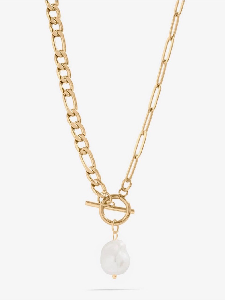 18k Gold Toggle-Link Necklace With White Baroque Pearl Pendant